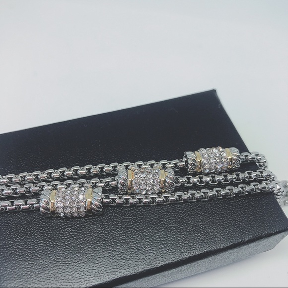 Rhodium/ 18K Gold Plated Chains Bracelet - Picture 3 of 8